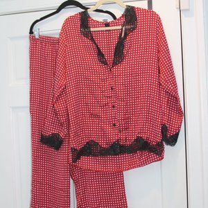 Frederick's of Hollywood Satin & Lace Nicole Spot Long Pajamas (Medium)